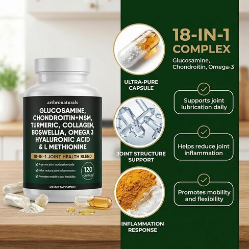 Arthronaturals 18 في 1، مكمل مشترك مع الجلوكوزامين، الكوندرويتين، MSM، حمض الهيالورونيك، أوميغا 3 وأكثر، لتوفير الدعم المشترك، وتحسين القدرة على الحركة والصحة على المدى الطويل، نباتي - 60 CPS (1) in Kuwait