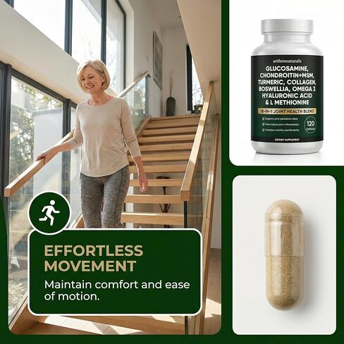 Arthronaturals 18 في 1، مكمل مشترك مع الجلوكوزامين، الكوندرويتين، MSM، حمض الهيالورونيك، أوميغا 3 وأكثر، لتوفير الدعم المشترك، وتحسين القدرة على الحركة والصحة على المدى الطويل، نباتي - 60 CPS (1) in Kuwait