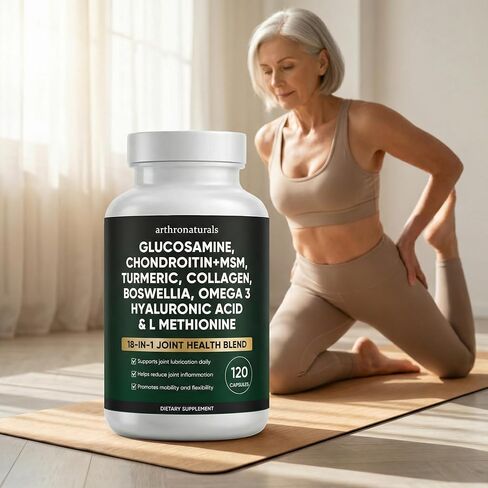 Arthronaturals 18 في 1، مكمل مشترك مع الجلوكوزامين، الكوندرويتين، MSM، حمض الهيالورونيك، أوميغا 3 وأكثر، لتوفير الدعم المشترك، وتحسين القدرة على الحركة والصحة على المدى الطويل، نباتي - 60 CPS (1) in Kuwait