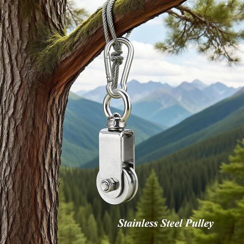 Cable Pulley Wheel Stainless Steel Snatch Pulley Block U Groove Wheel Heavy Duty Pulleys 360 Degree Swivel Roller with Carabiner for Lifting, Winching 2pc in Saudi Arabia