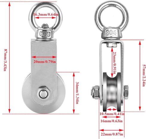 Cable Pulley Wheel Stainless Steel Snatch Pulley Block U Groove Wheel Heavy Duty Pulleys 360 Degree Swivel Roller with Carabiner for Lifting, Winching 2pc in Saudi Arabia