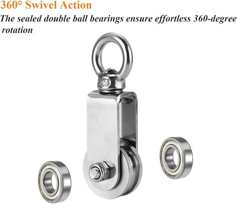 Cable Pulley Wheel Stainless Steel Snatch Pulley Block U Groove Wheel Heavy Duty Pulleys 360 Degree Swivel Roller with Carabiner for Lifting, Winching 2pc in Saudi Arabia