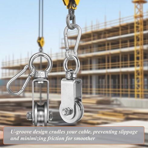 Cable Pulley Wheel Stainless Steel Snatch Pulley Block U Groove Wheel Heavy Duty Pulleys 360 Degree Swivel Roller with Carabiner for Lifting, Winching 2pc in Saudi Arabia