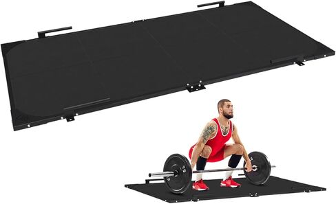 منصة رفع الأثقال مقاس 8 أقدام × 4 أقدام، وإطار فولاذي مُثبت معًا وبلاط مطاطي مكون من 8 قطع، ومساحة مخصصة لرفع الأثقال، تتضمن أوتاد شريطية، ومنصة رفع الأثقال للصالة الرياضية المنزلية in Kuwait