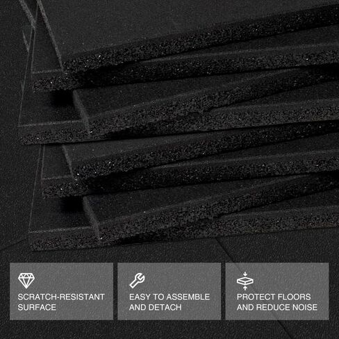 منصة رفع الأثقال مقاس 8 أقدام × 4 أقدام، وإطار فولاذي مُثبت معًا وبلاط مطاطي مكون من 8 قطع، ومساحة مخصصة لرفع الأثقال، تتضمن أوتاد شريطية، ومنصة رفع الأثقال للصالة الرياضية المنزلية in Kuwait