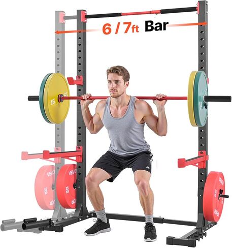 VEVOR Power Cage Rack, Multifunctional Squat Rack for Home Gym, Width-Adjustable Workout Strength Training Equipment with 6 Band Pegs, Landmine Attachment & Safety Bars for Bench Press Squats Pull-Up in Saudi Arabia