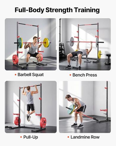 VEVOR Power Cage Rack, Multifunctional Squat Rack for Home Gym, Width-Adjustable Workout Strength Training Equipment with 6 Band Pegs, Landmine Attachment & Safety Bars for Bench Press Squats Pull-Up in Saudi Arabia