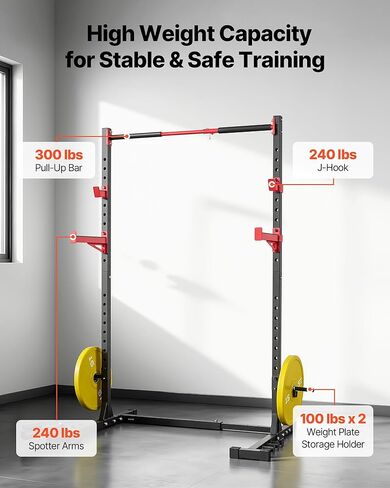 VEVOR Power Cage Rack, Multifunctional Squat Rack for Home Gym, Width-Adjustable Workout Strength Training Equipment with 6 Band Pegs, Landmine Attachment & Safety Bars for Bench Press Squats Pull-Up in Saudi Arabia