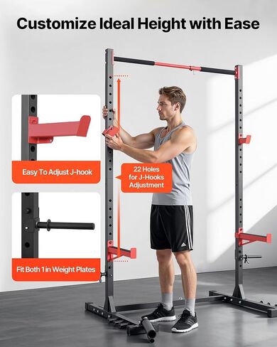 VEVOR Power Cage Rack, Multifunctional Squat Rack for Home Gym, Width-Adjustable Workout Strength Training Equipment with 6 Band Pegs, Landmine Attachment & Safety Bars for Bench Press Squats Pull-Up in Saudi Arabia