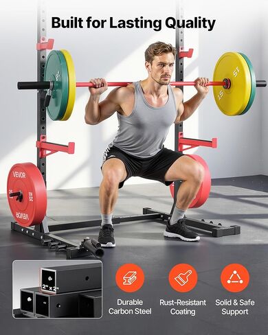 VEVOR Power Cage Rack, Multifunctional Squat Rack for Home Gym, Width-Adjustable Workout Strength Training Equipment with 6 Band Pegs, Landmine Attachment & Safety Bars for Bench Press Squats Pull-Up in Saudi Arabia