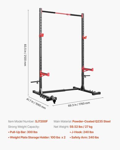 VEVOR Power Cage Rack, Multifunctional Squat Rack for Home Gym, Width-Adjustable Workout Strength Training Equipment with 6 Band Pegs, Landmine Attachment & Safety Bars for Bench Press Squats Pull-Up in Saudi Arabia