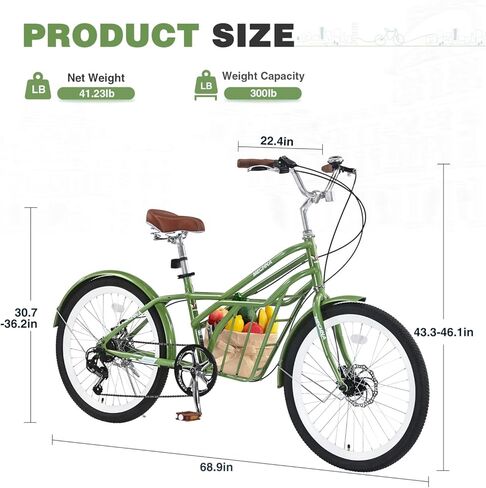 Mechina 24 Inch Commuter Bike, Steel Frame, 6 Speed, Large Cargo Space, 300lb Capacity in Saudi Arabia