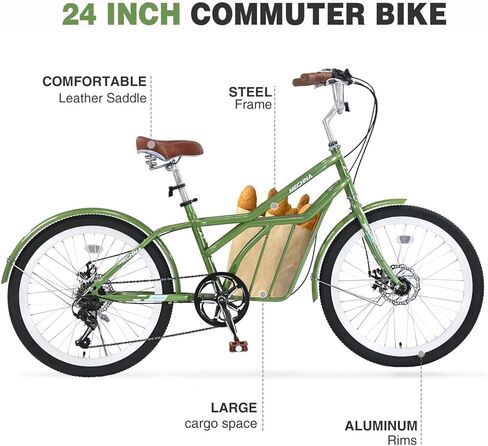 Mechina 24 Inch Commuter Bike, Steel Frame, 6 Speed, Large Cargo Space, 300lb Capacity in Saudi Arabia