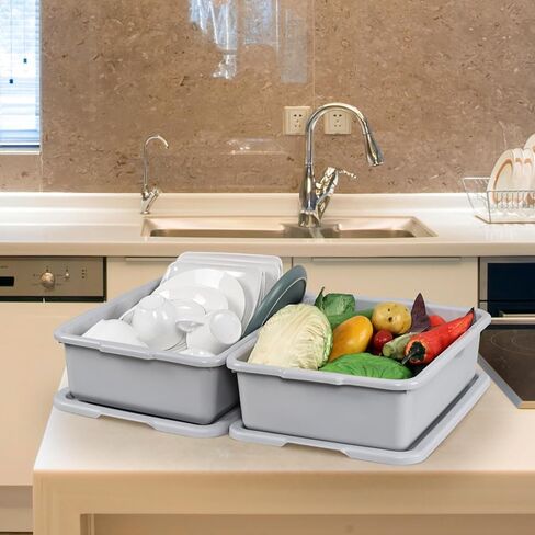 حقائب حافلات كيدريم سعة 13 لتر مع غطاء، وحوض أطباق بلاستيكي، وصينية حافلة للمطاعم، باللون الرمادي، 12 عبوة in Kuwait