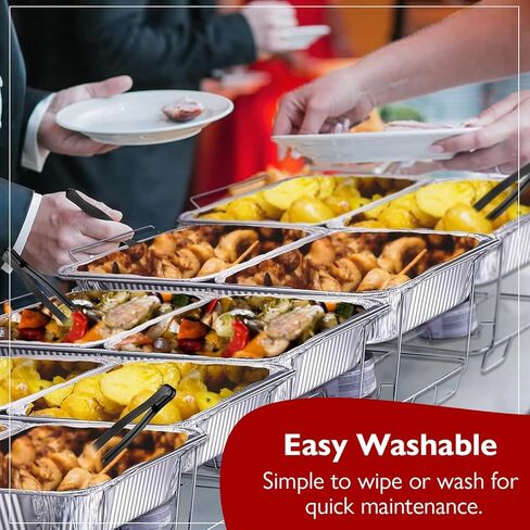 Disposable Chafing Dish Buffet Set Food Warming Trays Replacement - 3 Water Food Warmer Pans - 6 Foil Pans - 6 Lids - Buffet Set Trays Food Warmers for Parties & Events in Kuwait