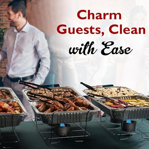 Disposable Chafing Dish Buffet Set Food Warming Trays Replacement - 3 Water Food Warmer Pans - 6 Foil Pans - 6 Lids - Buffet Set Trays Food Warmers for Parties & Events in Kuwait