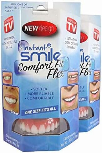Instant Smile Flex 2 Pack Plus 2 Beads - Bright White Shade - One Size Fits Most - Cosmetic Teeth Veneers in Kuwait