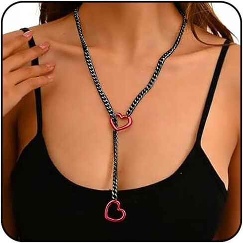 Heart Slip Chain Necklace Cuban Long Chain Affection Link Necklace Submissive Collar Chokers for Women in Kuwait