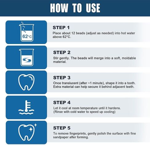 DIY Moldable Tooth Beads Kit, Temporary Tooth Gap Cover for Missing or Broken Teeth, Cosmetic Appearance Accessory in Kuwait