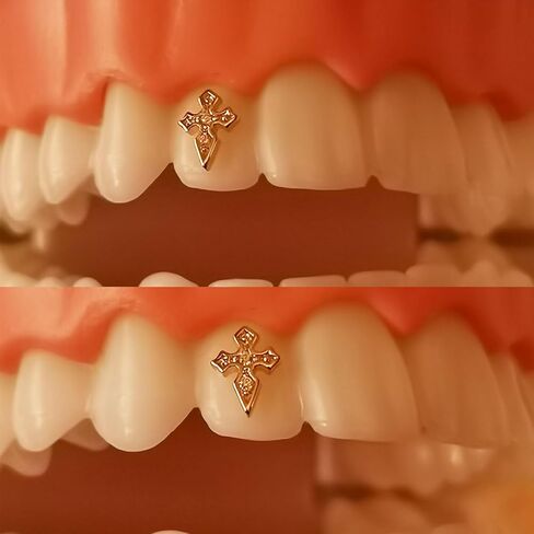 أحجار كريمة أسنان شامون 8K جوهرة ذهبية صلبة، شكل متقاطع حوالي 5 مم نمط الهيب هوب الشرير ديكور جمالي ابتسامة احترافية قطعة واحدة in Saudi Arabia