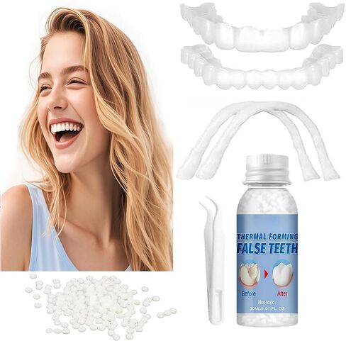 زوجان من أطقم الأسنان القشرة المؤقتة، أغطية أسنان تجميلية قابلة لإعادة الاستخدام، مجموعة أدوات استبدال الأسنان الفورية معززة للبالغين، مريحة ومناسبة للرجال والنساء in Kuwait