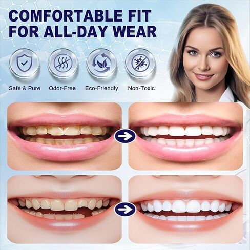 زوجان من أطقم الأسنان القشرة المؤقتة، أغطية أسنان تجميلية قابلة لإعادة الاستخدام، مجموعة أدوات استبدال الأسنان الفورية معززة للبالغين، مريحة ومناسبة للرجال والنساء in Kuwait