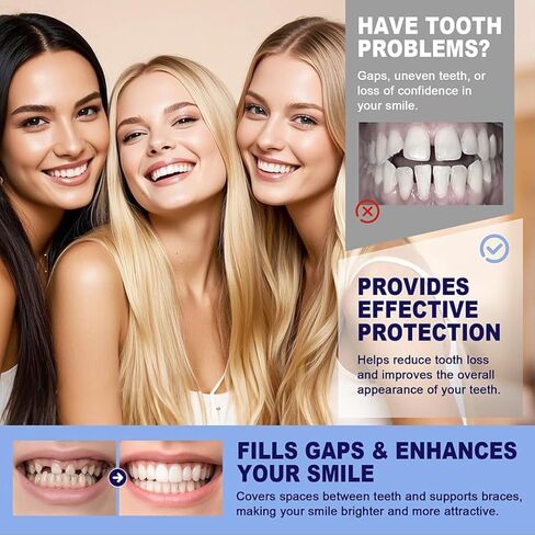 زوجان من أطقم الأسنان القشرة المؤقتة، أغطية أسنان تجميلية قابلة لإعادة الاستخدام، مجموعة أدوات استبدال الأسنان الفورية معززة للبالغين، مريحة ومناسبة للرجال والنساء in Kuwait