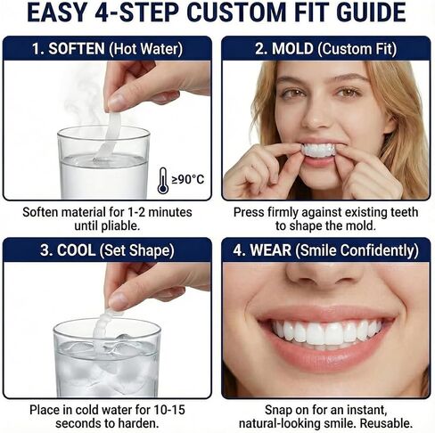 زوجان من أطقم الأسنان القشرة المؤقتة، أغطية أسنان تجميلية قابلة لإعادة الاستخدام، مجموعة أدوات استبدال الأسنان الفورية معززة للبالغين، مريحة ومناسبة للرجال والنساء in Kuwait