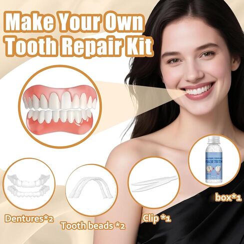 زوجان من أطقم الأسنان القشرة المؤقتة، أغطية أسنان تجميلية قابلة لإعادة الاستخدام، مجموعة أدوات استبدال الأسنان الفورية معززة للبالغين، مريحة ومناسبة للرجال والنساء in Kuwait