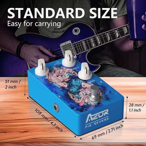 AZOR PIS REVERB Guitar Reverb Effect Pedal with Tilt-Angle Footswitch - Natural Transparent Sound, True Bypass Design, Low Power Consumption, All-Aluminum Shell for Electric Guitar Live Performance in Saudi Arabia