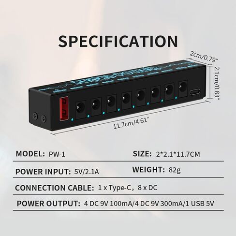 Insulated Guitar Effect Pedals Power Supply 8 Outputs 100mA 300mA for 9V Effects Pedals with LED Instructions Pedal Cable Splitter in Saudi Arabia