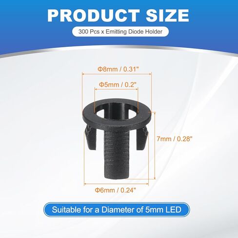 PATIKIL 5mm Emitting Diode Holder, 300 Pcs Plastic LED Holder Clip Mounting Bracket Socket Cap Long and Short Clip Design for Lamp Bulb Bezel Mount Panel LED Display, Black in Saudi Arabia