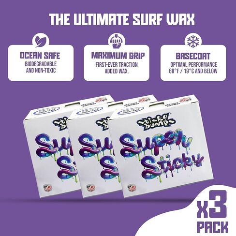 Sticky Bumps Super Sticky Cool/Cold Surf Wax - 3 Pack | Long-Lasting Surfboard Wax | Great Bump Building for Surfing | Non-Toxic, Nature-Safe | Surf Wax for Temps 69°F / 19°C below in Saudi Arabia