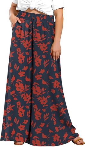 Lastshe Women's Plus Size Pants Wide Leg High Waist Flowy Casual Palazzo 2025 Summer Lounge Boho Beach Trousers Pockets in Saudi Arabia