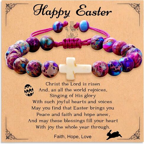 Happy Easter Gifts, Colorful Clay Beads Bracelet Easter Basket Stuffers for Teens Christian Cross Bracelet Easter Gifts for Daughter Granddaughter Niece in Saudi Arabia