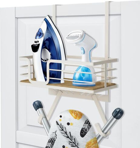 TJ.MOREE Over The Door/Wall Mount Ironing Board Hanger, Laundry Room Iron and Ironing Board Caddy Storage for Water Mister, Fabric Sprays, Laundry Detergent, White in Kuwait