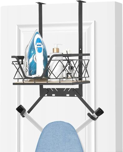 Ironing Board Hanger Over The Door or Wall Mount Iron Board Holder with Storage Shelf for Y and T Shaped Board Metal Ironing Board Rack for All Door Thicknesses in Saudi Arabia