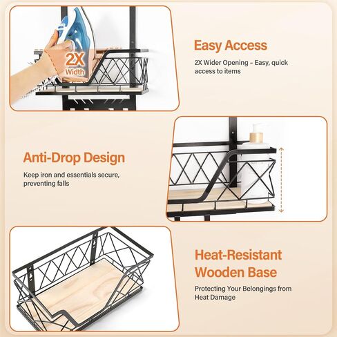 Ironing Board Hanger Over The Door or Wall Mount Iron Board Holder with Storage Shelf for Y and T Shaped Board Metal Ironing Board Rack for All Door Thicknesses in Saudi Arabia