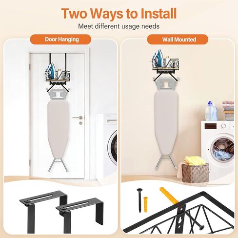 Ironing Board Hanger Over The Door or Wall Mount Iron Board Holder with Storage Shelf for Y and T Shaped Board Metal Ironing Board Rack for All Door Thicknesses in Saudi Arabia