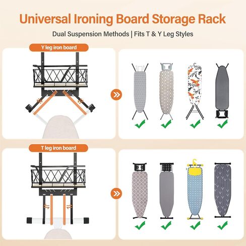 Ironing Board Hanger Over The Door or Wall Mount Iron Board Holder with Storage Shelf for Y and T Shaped Board Metal Ironing Board Rack for All Door Thicknesses in Saudi Arabia