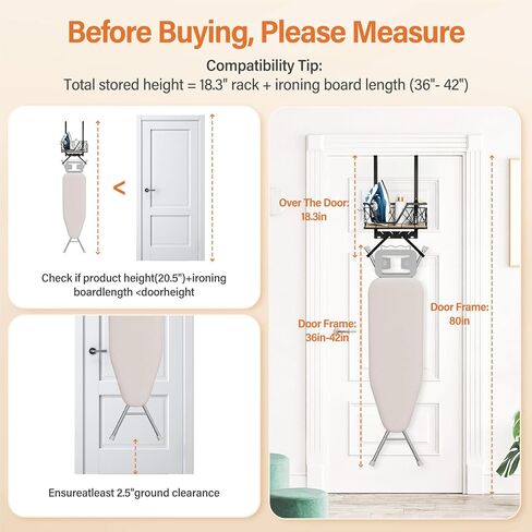 Ironing Board Hanger Over The Door or Wall Mount Iron Board Holder with Storage Shelf for Y and T Shaped Board Metal Ironing Board Rack for All Door Thicknesses in Saudi Arabia