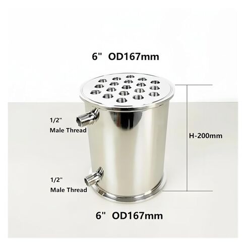 6 بوصة OD166.7 مم، مزيل البلغم بخيط ذكر 1/2 بوصة، ارتداد، مكثف التقطير، 19 أنبوبًا بالداخل، الطول 200 مم، SS304 in Kuwait