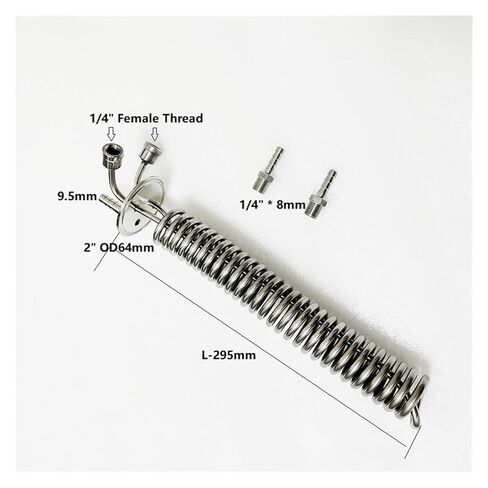 2 "مكثف ثلاثي المشبك/مكثف التقطير للبيرة المنزلية، أنبوب OD6mm، الطول 295 مم، الارتجاع، ديمروث، ملف التبريد SS304 in Kuwait