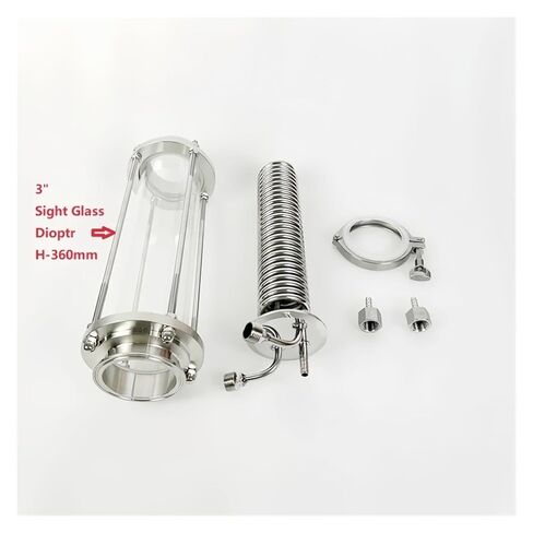 3 "ملف تبريد تقطير OD91mmTri-clamp مع ديوبتر زجاجي للرؤية، جهاز مزيل للبلغم، ارتداد، مكثف (خيط أنثوي) in Saudi Arabia