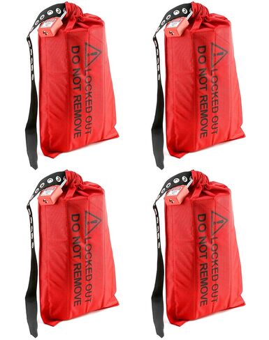 QWORK Electrical Plug Lockout Lock Bag, Safety Plug Lockout Tagout Bag for Oversized Electrical Plug and Hoist Control, 10 x 17 in, Red, 4 Pack in Kuwait