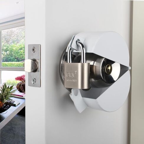 جهاز قفل مقبض الباب مع قفل، قفل أمان لمقبض الباب الدائري، يمنع دوران مقبض الباب والوصول إلى ثقب المفتاح، أبيض in Kuwait