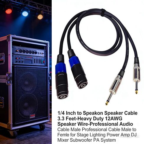 كابل مكبر صوت 1/4 بوصة إلى مكبر صوت 3.3 قدم - سلك مكبر صوت 12AWG شديد التحمل - كابل صوت احترافي ذكر إلى أنثى لإضاءة المسرح، نظام مضخم صوت DJ Mixer PA (عبوتان) in Saudi Arabia