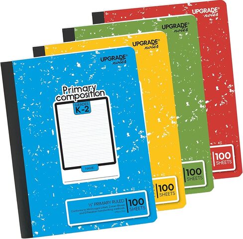 Primary Composition Grades K-2, Full-page 1/2" Primary Ruled, 100 Sheets Notebook Size 9.75 x 7.5, Marble Colors, 4-Pack in Kuwait