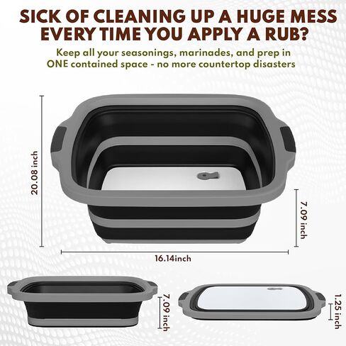 Collapsible BBQ Prep Tub XL with Locking Lid & Cutting Board - Pro-Grade Silicone Grill Station for Brisket, Ribs, Meal Prep - Space-Saving Portable Container for Camping, Tailgating & Outdoor Cooking in Saudi Arabia