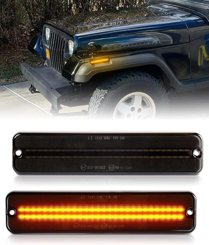 LED Side Marker Lights for 1987-1995 Jeep Wrangler YJ,Smoked Lens Amber Fender Turn Signal Reflector Light with Dual row chips Replace OEM 56001424, pack of 2 in Kuwait
